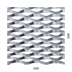 Ťahokov Fe kosoštvorcové oko: 62x25mm, mostík: 9mm (1000x2000x1,5mm) perforácia 28% Ťahokov Fe kosoštvorcové oko: 62x25mm, mostík: 9mm (1000x2000x1,5mm) perforácia 28%